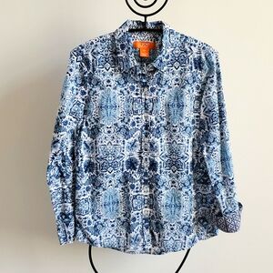 Joe Fresh * Button down long sleeve blue boho pattern